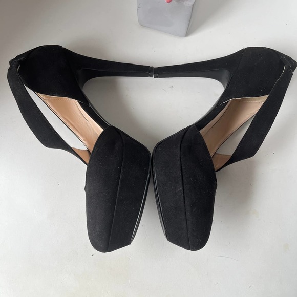 NINE WEST Saskia Strappy Platform Heels Stiletto Pumps Shoes Black Suede Leather - Picture 6 of 12